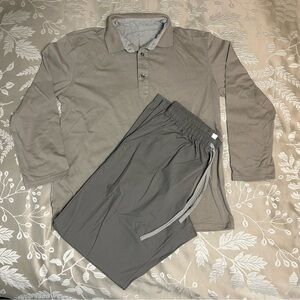 Van Laack Pajama Set Pants Long Sleeve Polo L Tan Gray Lufthansa 1st Class